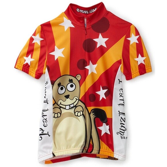 PEARL IZUMI Select Series Juniors Boys Red  Beaver Squirrel Cycling Jersey EUC - Picture 1 of 5